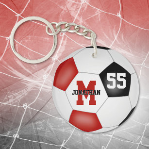 red black school colours soccer bag tag keychain