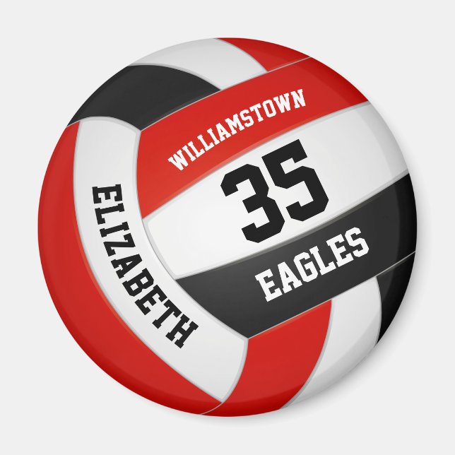red black school colours team name volleyball magnet (Front)
