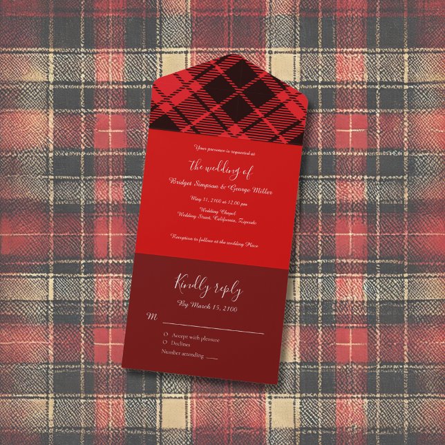 red black scottish celtic tartan wedding pattern all in one invitation (Creator Uploaded)