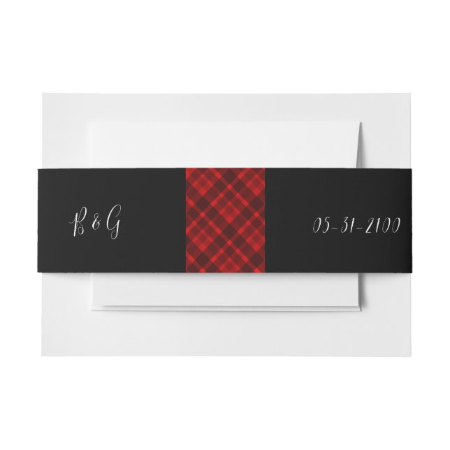 red black scottish celtic tartan wedding pattern invitation belly band (Front Example)