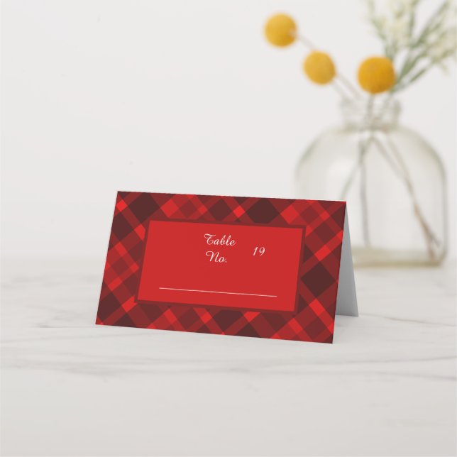 red black scottish celtic tartan wedding pattern place card (Front)