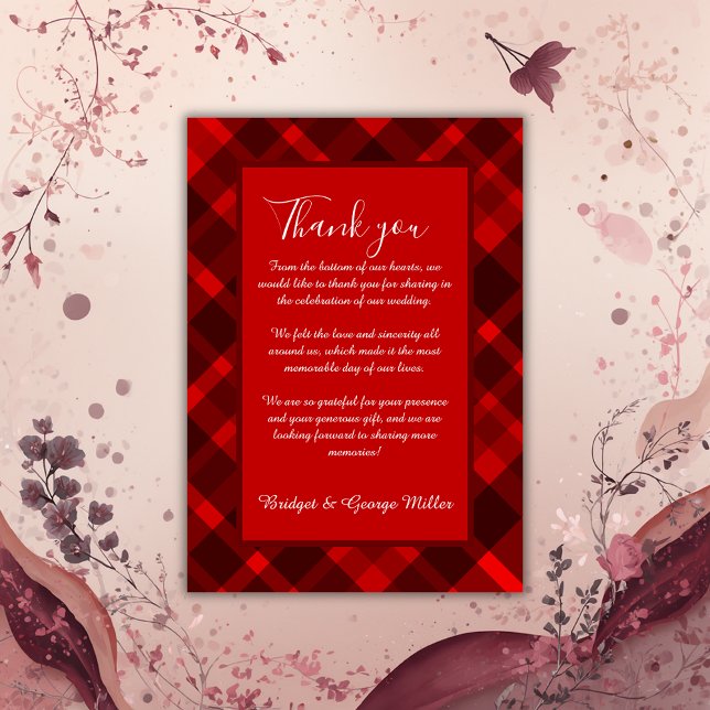 red black scottish celtic tartan wedding pattern thank you card (Creator Uploaded)