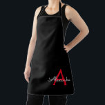 Red Black Script Girly Monogram Name Apron<br><div class="desc">Black and Red Monogram Name Apron. This makes the perfect sweet 16 birthday,  wedding,  bridal shower,  anniversary,  baby shower or bachelorette party gift for someone that loves glam luxury and chic styles.</div>