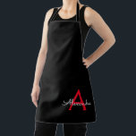 Red Black Script Girly Monogram Name Apron<br><div class="desc">Black and Red Monogram Name Apron. This makes the perfect sweet 16 birthday,  wedding,  bridal shower,  anniversary,  baby shower or bachelorette party gift for someone that loves glam luxury and chic styles.</div>