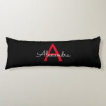 Red Black Script Girly Monogram Name Body Pillow<br><div class="desc">Black and Red Simple Script Monogram Name Body Pillow. The pillow makes the perfect sweet 16 birthday,  wedding,  bridal shower,  baby shower or bachelorette party gift for someone decorating her room in rose gold.</div>