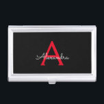 Red Black Script Girly Monogram Name Business Card Holder<br><div class="desc">Black and Red Simple Script Monogram Name Business Card Holder. This makes the perfect sweet 16 birthday,  wedding,  bridal shower,  anniversary,  baby shower or bachelorette party gift for someone that loves glam luxury and chic styles.</div>