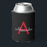 Red Black Script Girly Monogram Name Can Cooler<br><div class="desc">Black and Red Simple Script Elegant Birthday or Bachelorette Party Can Coolers. These Wedding,  Bridal Shower or Birthday Party Can Coolers can be customized to include your first name. Please contact the designer for customized matching items.</div>