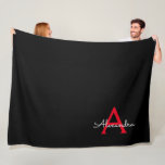 Red Black Script Girly Monogram Name Fleece Blanket<br><div class="desc">Black and Red Simple Script Monogram Name and Initial Fleece Blanket. This makes the perfect sweet 16 birthday,  wedding,  bridal shower,  anniversary,  baby shower or bachelorette party gift for someone that loves glam luxury and chic styles.</div>