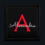 Red Black Script Girly Monogram Name Gift Box<br><div class="desc">Black and Red Simple script Monogram Name Jewellery Keepsake Box. This makes the perfect graduation,  birthday,  wedding,  bridal shower,  anniversary,  baby shower or bachelorette party gift for someone that loves glam luxury and chic styles.</div>