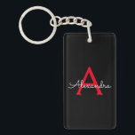 Red Black Script Girly Monogram Name Keychain<br><div class="desc">Black and Red Simple Script Monogram Name Keychain. This makes the perfect sweet 16 birthday,  wedding,  bridal shower,  anniversary,  baby shower or bachelorette party gift for someone that loves glam luxury and chic styles.</div>