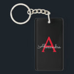 Red Black Script Girly Monogram Name Keychain<br><div class="desc">Black and Red Simple Script Monogram Name Keychain. This makes the perfect sweet 16 birthday,  wedding,  bridal shower,  anniversary,  baby shower or bachelorette party gift for someone that loves glam luxury and chic styles.</div>