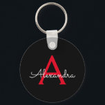 Red Black Script Girly Monogram Name Keychain<br><div class="desc">Black and Red Simple Script Monogram Name Keychains (Key Chain). This makes the perfect sweet 16 birthday,  wedding,  bridal shower,  anniversary,  baby shower or bachelorette party gift for someone that loves glam luxury and chic styles.</div>