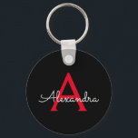 Red Black Script Girly Monogram Name Keychain<br><div class="desc">Black and Red Simple Script Monogram Name Keychains (Key Chain). This makes the perfect sweet 16 birthday,  wedding,  bridal shower,  anniversary,  baby shower or bachelorette party gift for someone that loves glam luxury and chic styles.</div>