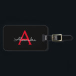 Red Black Script Girly Monogram Name Luggage Tag<br><div class="desc">Black and Red Monogram Add your own Name Script Luggage Bag Tag The bag tag makes the perfect sweet 16 birthday,  wedding,  bridal shower,  baby shower or bachelorette party gift for someone decorating her room in style.</div>