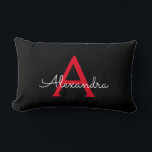 Red Black Script Girly Monogram Name Lumbar Pillow<br><div class="desc">Red and Black Monogram Add Your Own Name Lumbar Pillow. This makes the perfect sweet 16 birthday,  wedding,  bridal shower,  anniversary,  baby shower or bachelorette party gift for someone that loves glam luxury and chic styles.</div>