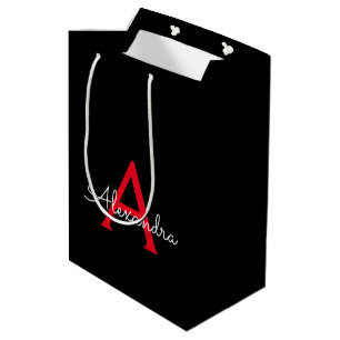 Red Black Script Girly Monogram Name Medium Gift Bag