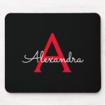 Red Black Script Girly Monogram Name Mouse Pad<br><div class="desc">Red and Black Monogram Add Your Own Name Mousepad (Mouse Pad). This makes the perfect sweet 16 birthday, wedding, bridal shower, anniversary, baby shower or bachelorette party gift for someone that loves glam luxury and chic styles.</div>
