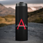 Red Black Script Girly Monogram Name Thermal Tumbler<br><div class="desc">Black and Red Monogram Name Drink Tumbler. This makes the perfect sweet 16 birthday,  wedding,  bridal shower,  anniversary,  baby shower or bachelorette party gift for someone that loves glam luxury and chic styles.</div>