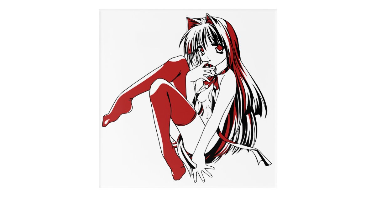 Red & Black, Sexy Anime Neko Cat Girl Furry Acrylic Print | Zazzle
