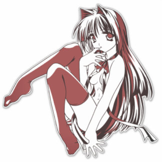 Red & Black, Sexy Anime Neko Cat Girl Furry Sticke