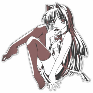 Red & Black, Sexy Anime Neko Cat Girl Furry Sticke