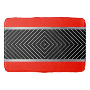 Red, black, silver and white stripes bath mat
