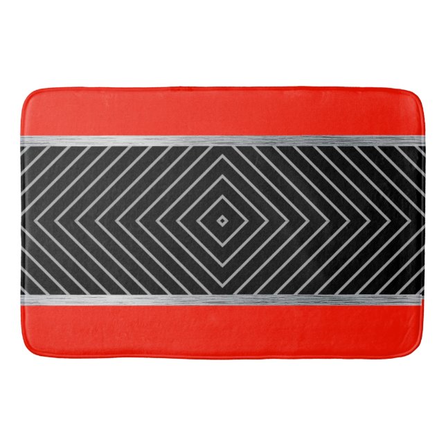 Red, black, silver and white stripes  bath mat (Front)