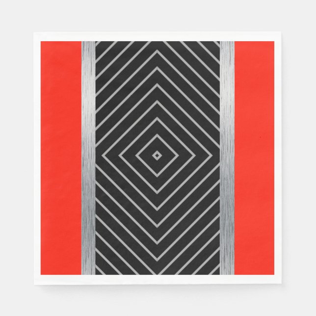 Red, black, silver and white stripes napkins (Front)
