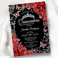Red Black Silver Butterflies Roses Quinceanera