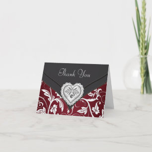 Red Black Silver Diamond Heart Merci Cartes