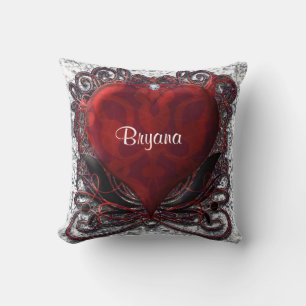 Red Black Silver  Heart Valentine Love Throw Pillow