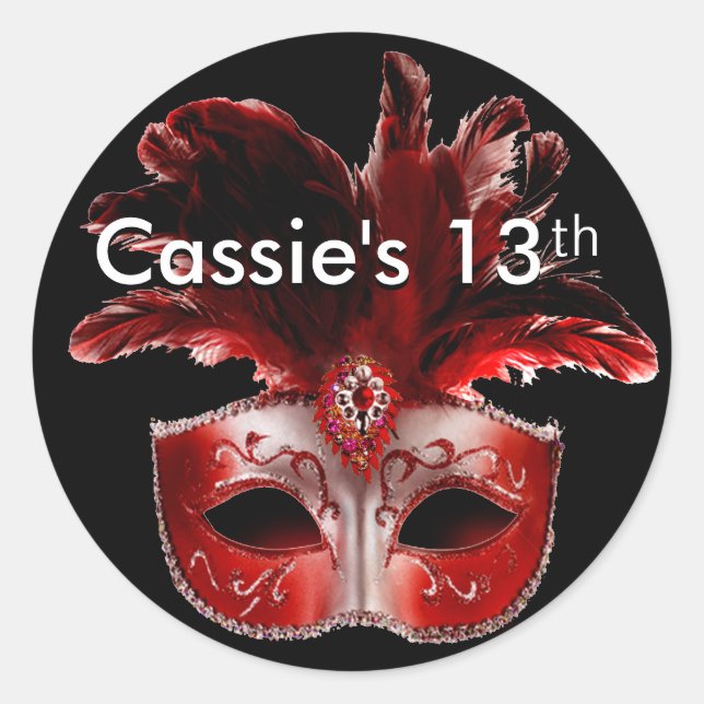 Red, Black & Silver Masquerade Party Sticker (Front)