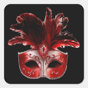 Red Black & Silver Masquerade Party Sticker