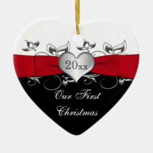 Red, Black, Silver Our First Christmas Ornament