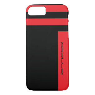 Red Black Simple Minimalist Stripe with Name Case-Mate iPhone Case