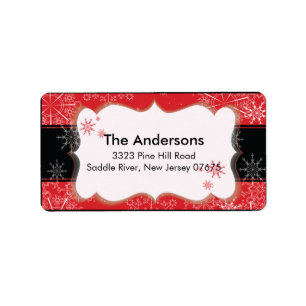 Red Black Snowflake Winter Holiday Return Address Label