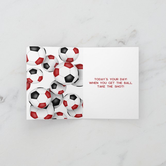 red black soccer balls kids birthday card (Inside)