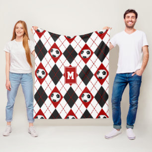 red black soccer team colours argyle pattern fleece blanket