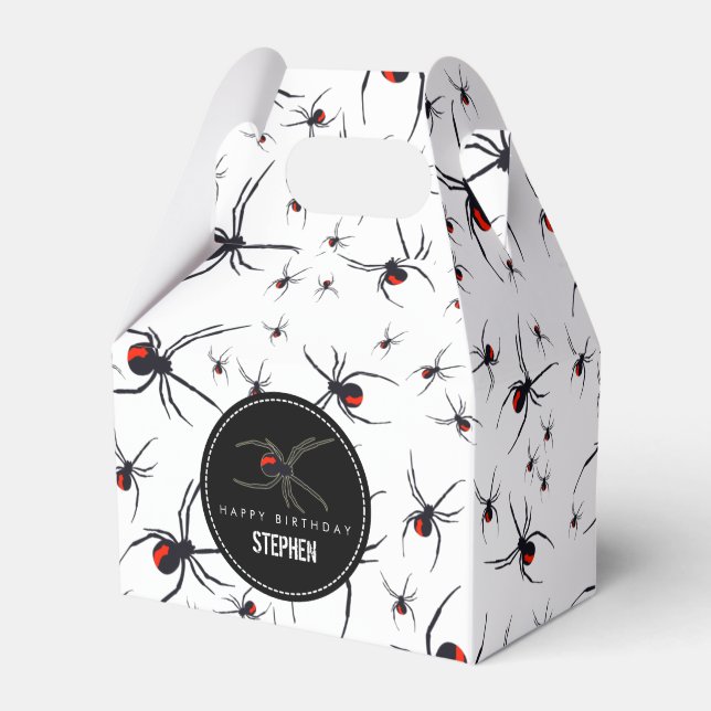 Red & Black Spider Birthday Party Theme Favor Box (Front Side)
