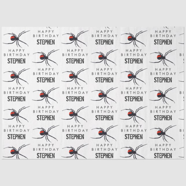 Red & Black Spider Birthday Party Theme & Name Tissue Paper (Front)