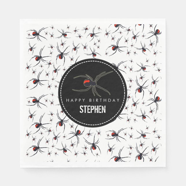 Red & Black Spider Birthday Party Theme Napkin (Front)