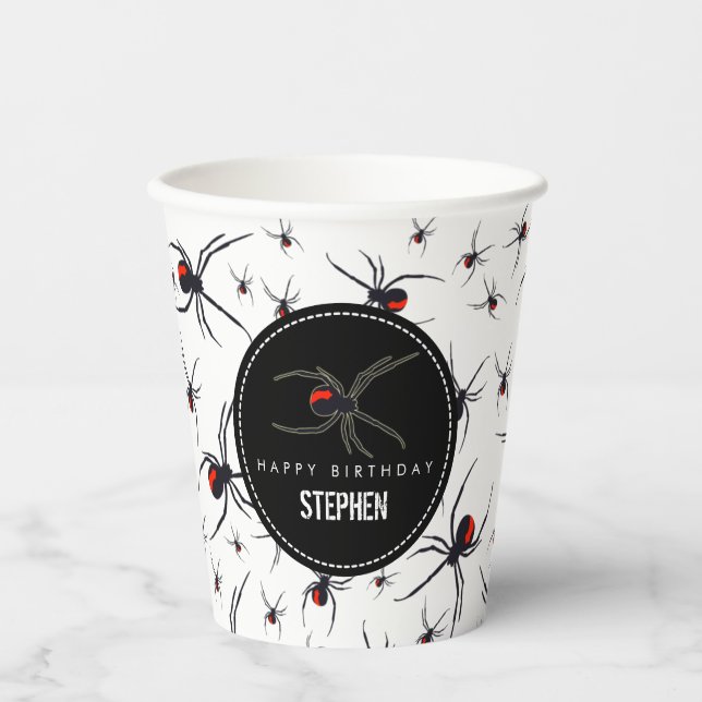 Red & Black Spider Birthday Party Theme Paper Cups (Front)