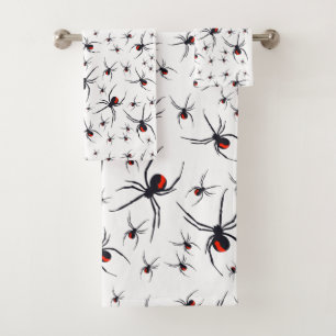Red & Black Spider Pattern  Bath Towel Set