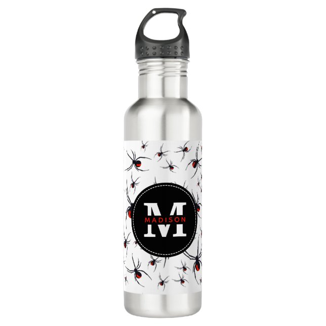 Red & Black Spider Pattern Monogrammed   710 Ml Water Bottle (Front)