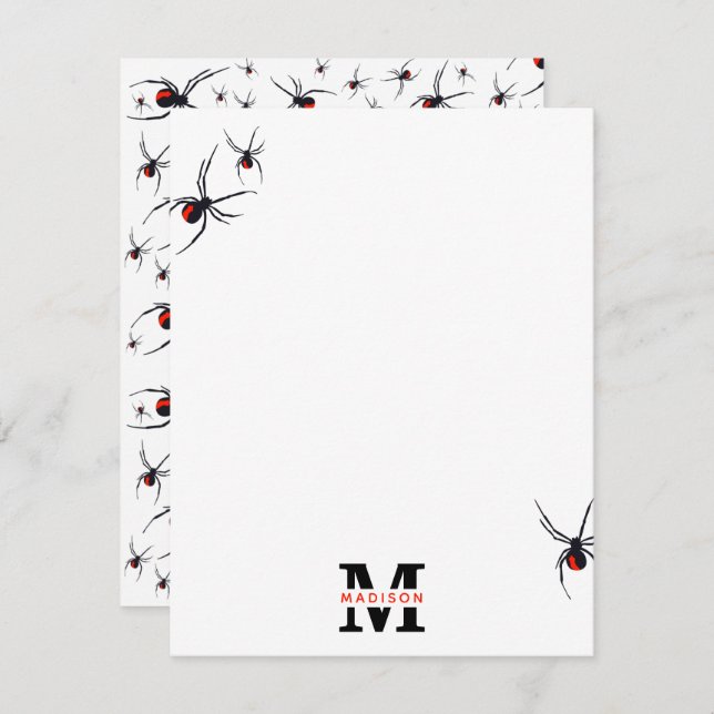 Red & Black Spider Pattern Monogrammed  Card (Front/Back)