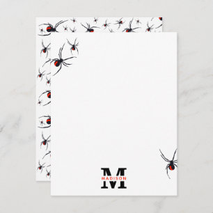 Red & Black Spider Pattern Monogrammed  Card