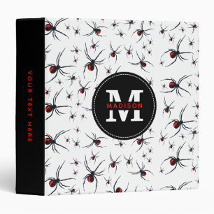 Red & Black Spider Pattern Monogrammed School Binder