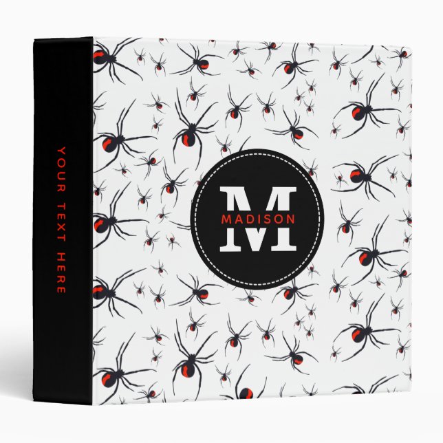 Red & Black Spider Pattern Monogrammed School Binder (Front/Spine)