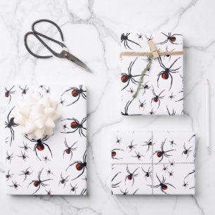 Red & Black Spider Pattern  Wrapping Paper Sheet