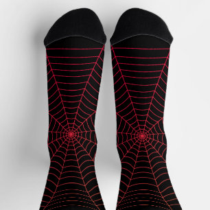 Red black spider web Halloween pattern Socks